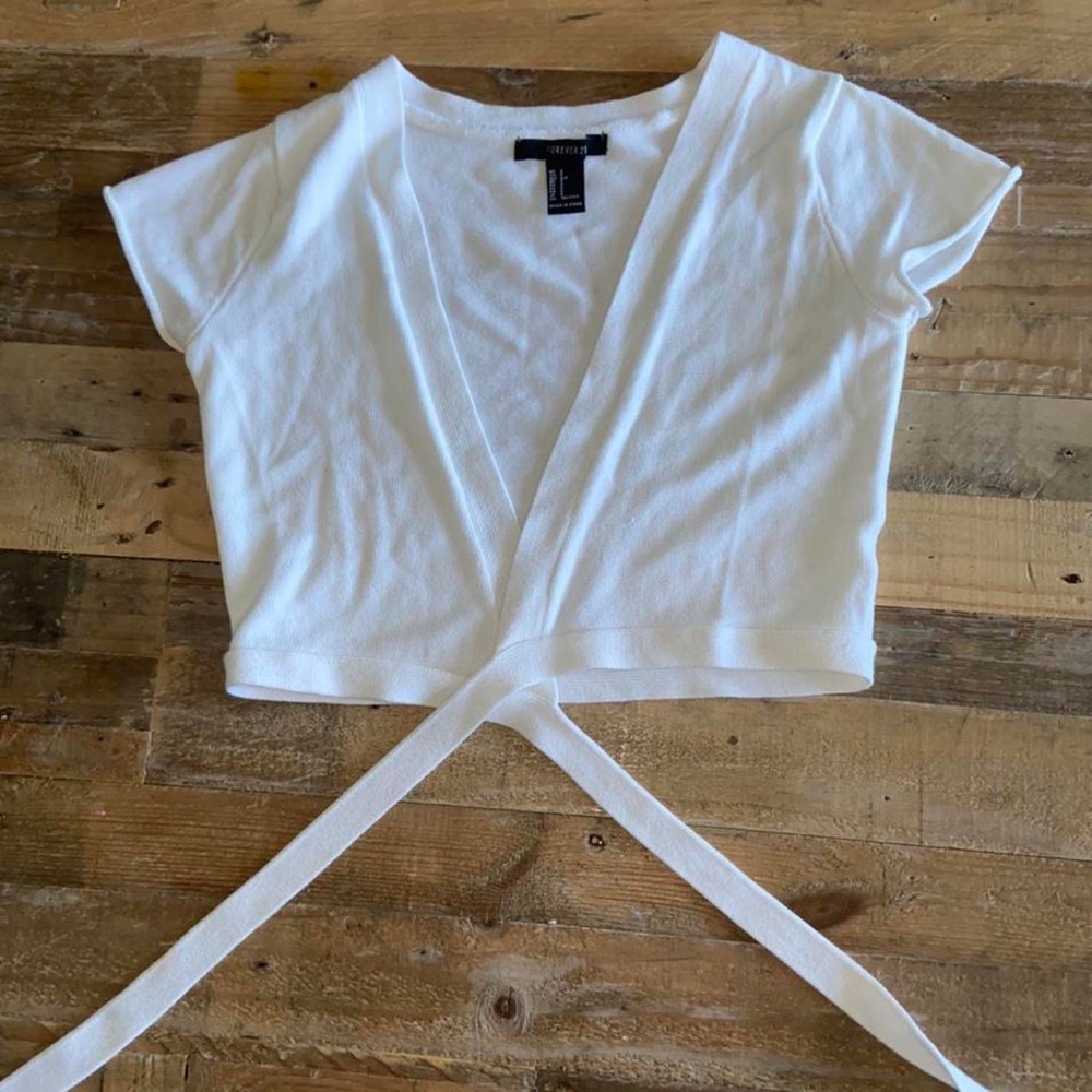 white tie-around crop top